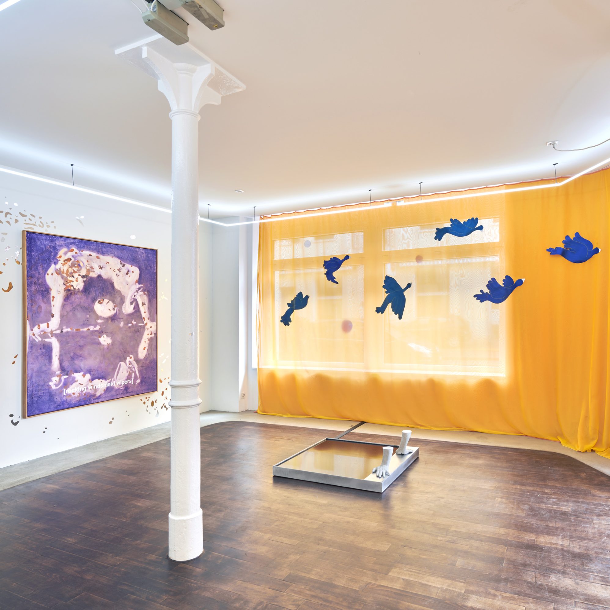 Installation view of the exhibition by Aramis Navarro & Karen Pisoni at Kulturfolger in Zurich, Switzerland. Exhibition photography by Anna Maysuk Studio.
